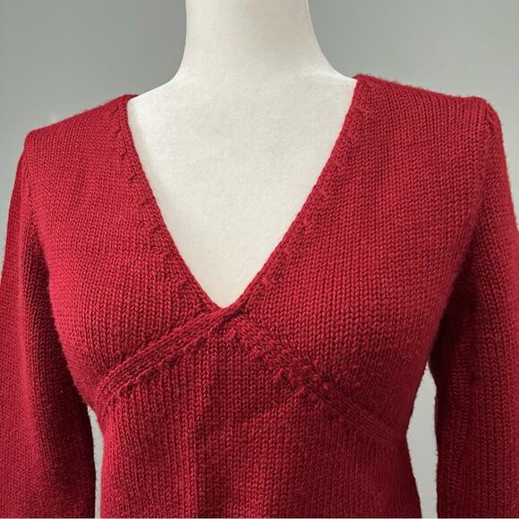 NEW Moda Intl Wool Classic V Neck Timeless Fisherman Rolled Hem Sweater XS NWOT - Picture 10 of 14